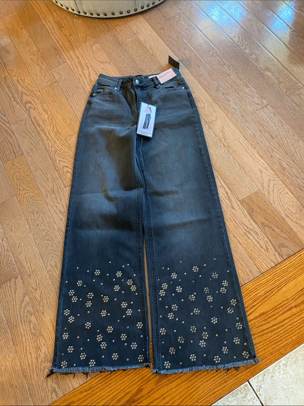 BCBGeneration ultra high-rise wide legged jeans with studded floral pattern